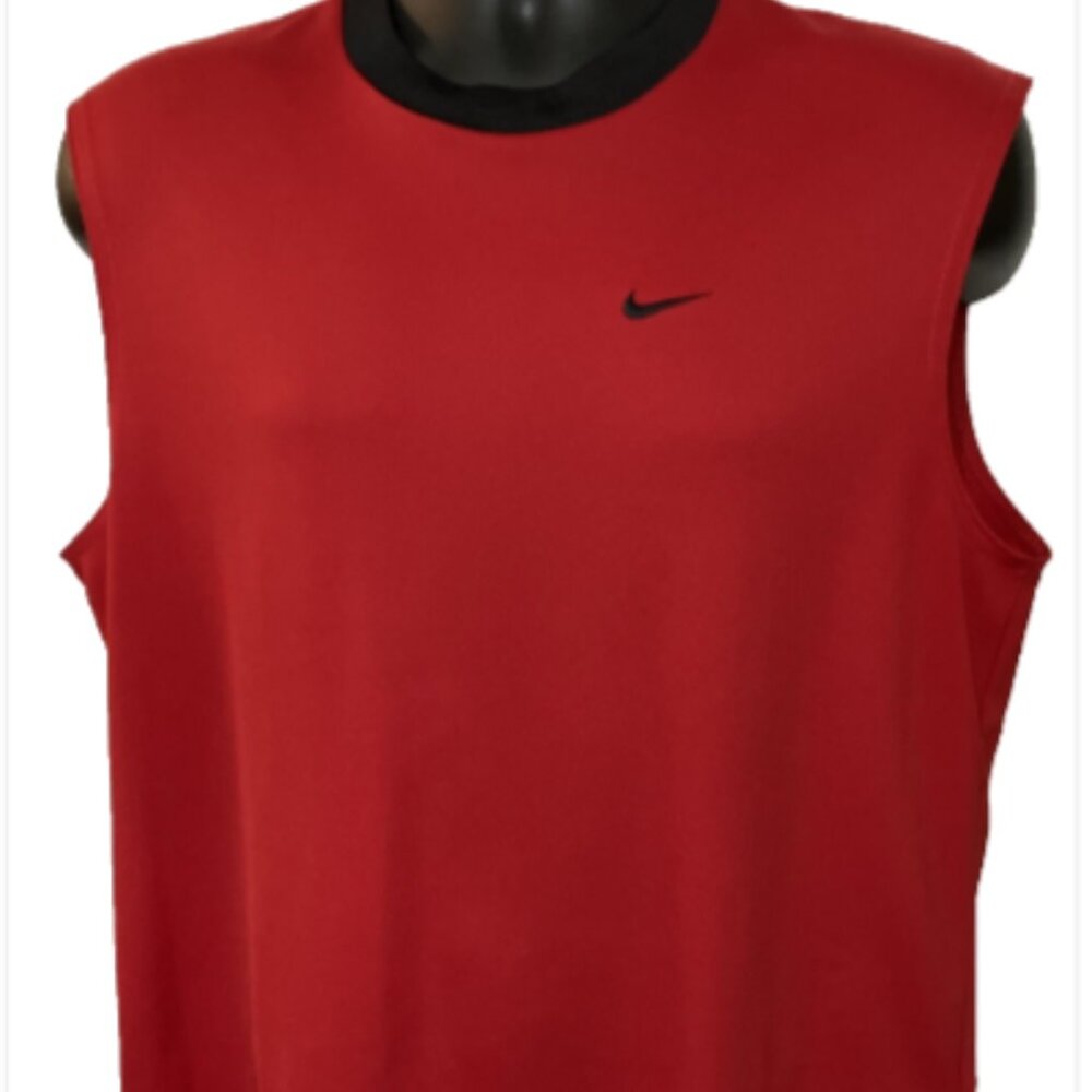 Nike Men’s Medium Dri Fit Polyester Sleeveless Crew Neck Red/black Runners Shirt